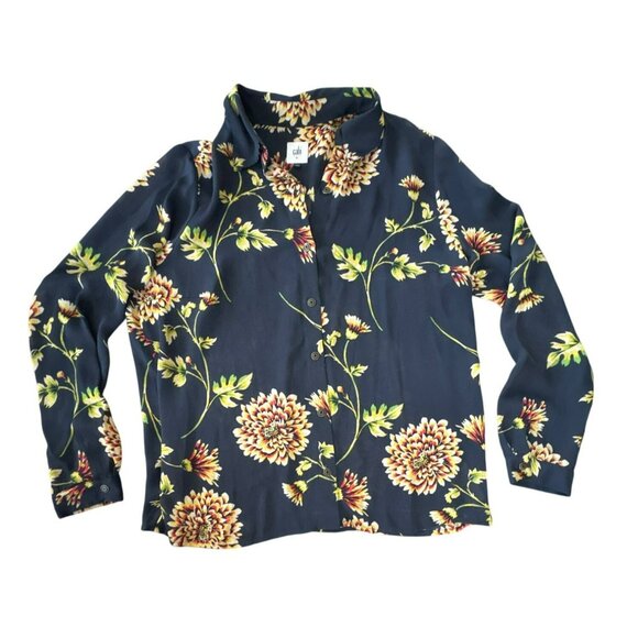 CAbi Tops - Cabi Womens Floral Button-Up Shirt Navy Yellow Red Size Medium